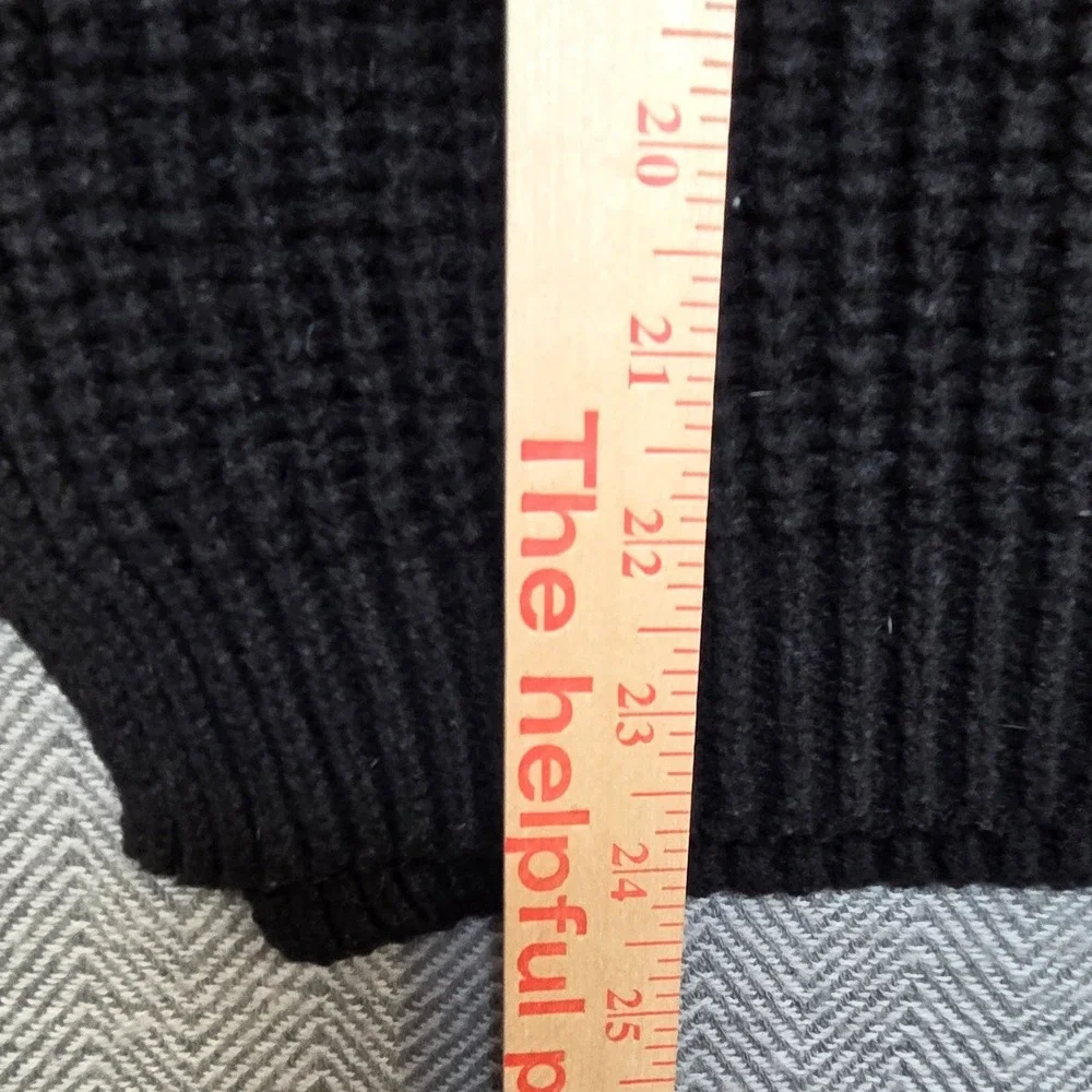 Black Ribbed Turtleneck Sweater Raglan Sleeve Side Slits Size M